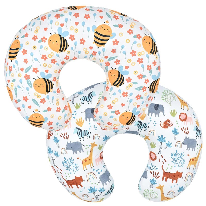 Winmany 2 Pack Baby Nursing Pillow Cover Newborn U-Shaped Breastfeeding Pillowcase Cushion Cover Stretchy Replaceable Forest&Floral Pillow Cover Slipcover 22.5x21 - Image 1